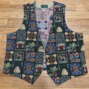 VTG Willowbend Tapestry Vest Floral Horse Patchwork Women’s XL Made in USA